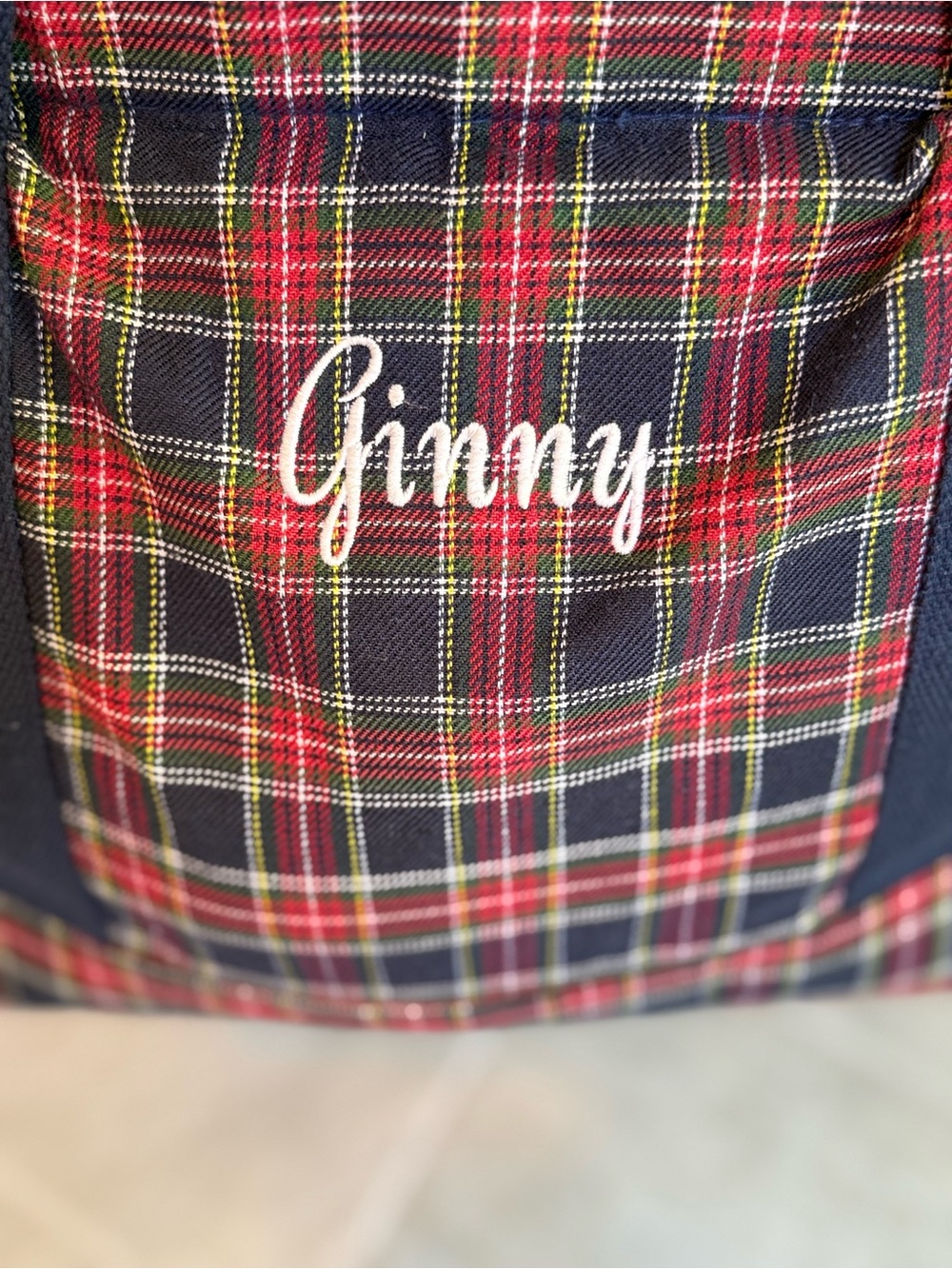 Large Sloane Ranger Tote - “Ginny” embroidery - red & blue plaid - Picture 3 of 8